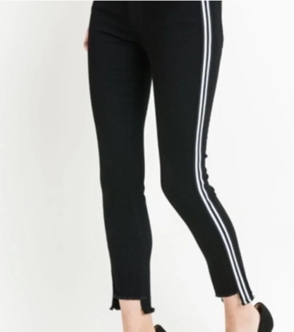 Just Black Jeans Black w/ Double Side White Stripe Sz 28 EUC Frayed Hem